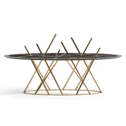 Picture Dining table in black lacquered wood and macassar wood