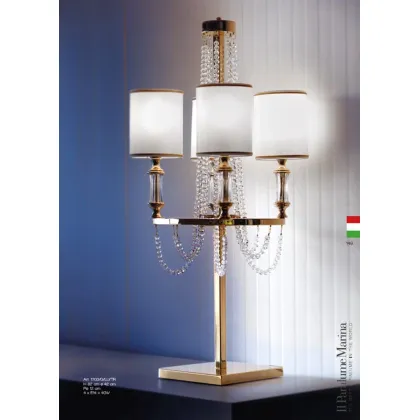 Picture Brass table lamp in the shape of a circle with rows of crystal pearls - Il Paralume Marina
