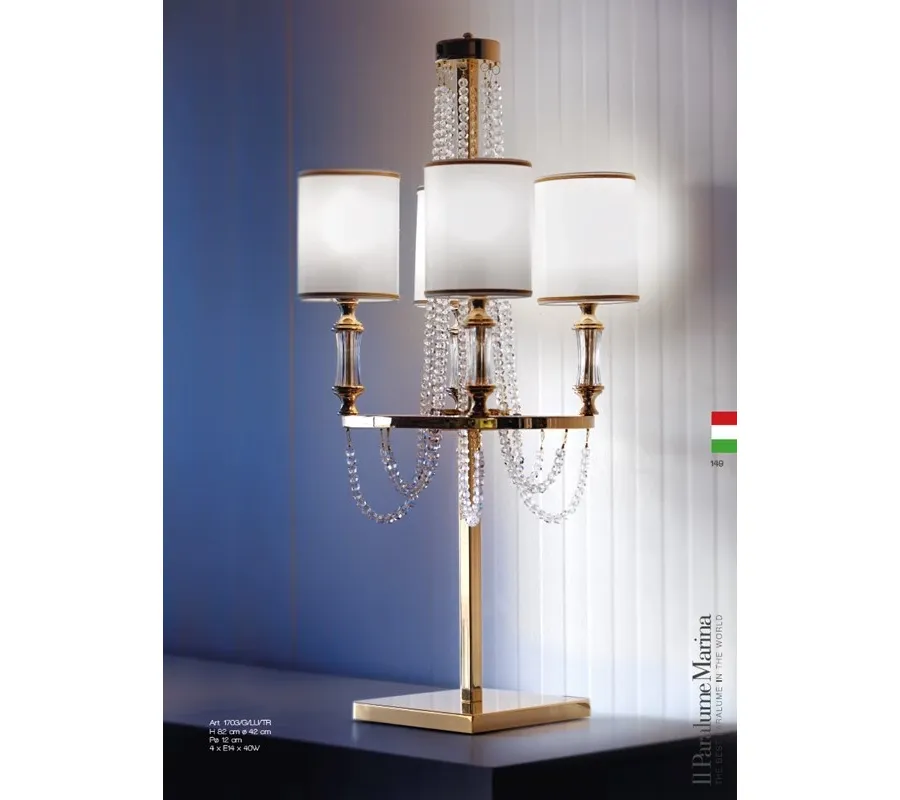 obrazek 1 Lampa stołowa mosiężna w kształcie okręgu z rzędami kryształowych pereł – Il Paralume Marina