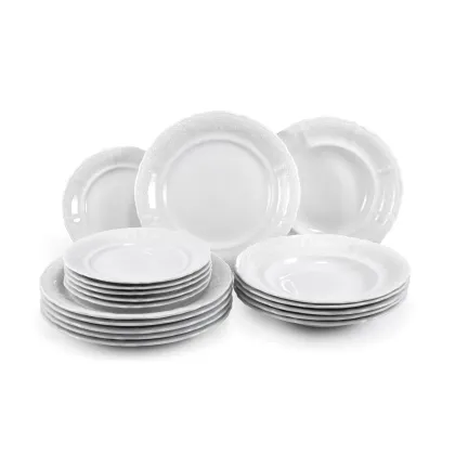 Zdjęcie Luksusowy klasyczny 18-elementowy komplet porcelanowych talerzy – Leander