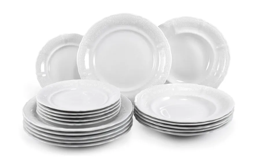 obrazek 1 Luksusowy klasyczny 18-elementowy komplet porcelanowych talerzy – Leander