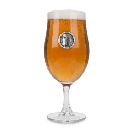 Zdjęcie Stylowy prezent – szklanka do piwa z cynowym monogramem z inicjałem – literą „T”