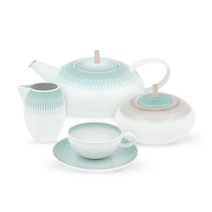 Zdjęcie Duży porcelanowy zestaw do herbaty Venezia z bogatym turkusowym zdobieniem - Vista Alegre