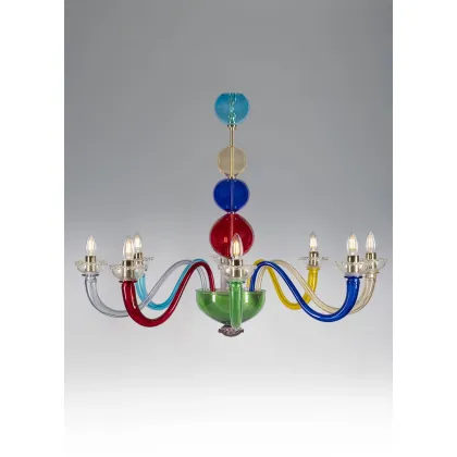 Zdjęcie Elegancki barwny żyrandol ze szkła Murano i 24-karatowego złota na 12 żarówek