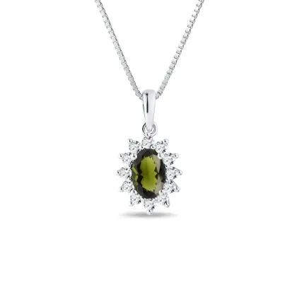 Zdjęcie Naszyjnik z białego złota z mołdawitem i brylantami KLENOTA