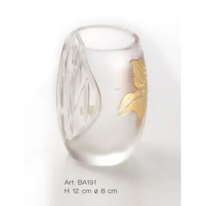 Zdjęcie Pojemnik na szczoteczki z włoskiego ręcznie szlifowanego kryształu zdobiony złotym motywem lilii - Il Paralume Marina