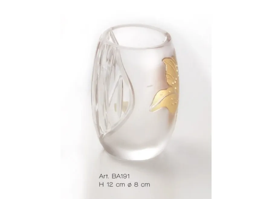 obrazek 1 Pojemnik na szczoteczki z włoskiego ręcznie szlifowanego kryształu zdobiony złotym motywem lilii - Il Paralume Marina