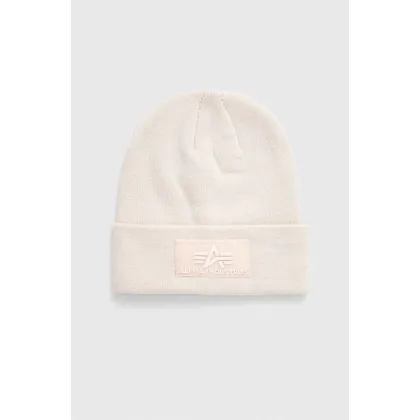 Zdjęcie Alpha Industries czapka kolor beżowy z grubej dzianiny