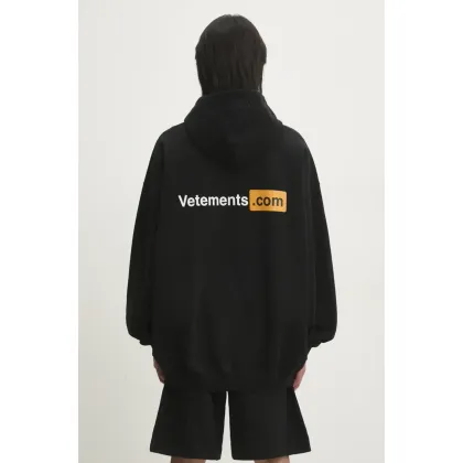 Zdjęcie VETEMENTS bluza Vetements.Com Oversized kolor czarny z kapturem z nadrukiem UA66HD760B