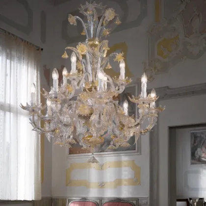 Zdjęcie Żyrandol LV30/8+4 dekorowany kryształowymi kwiatami o złotych brzegach