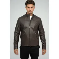 Picture Comfortable men's leather jacket in black or brown