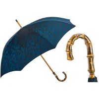 Picture Stylish navy blue men's umbrella with a camouflage pattern and a bamboo handle - Pasotti