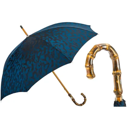 Picture Stylish navy blue men's umbrella with a camouflage pattern and a bamboo handle - Pasotti