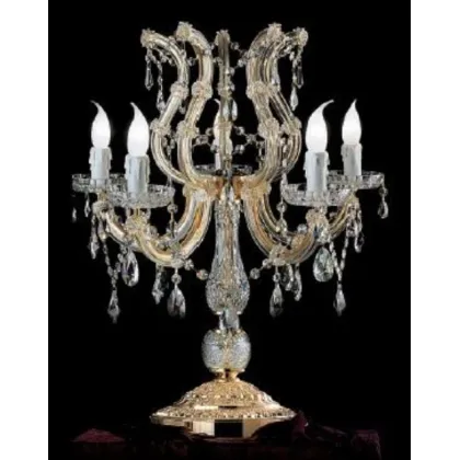 Zdjęcie Lampa stołowa Mariateresa z pozłacaną metalową ramą pokrytą przezroczystymi szklanymi ramionami i przezroczystymi kryształowymi zawieszkami - Il Paralume Marina