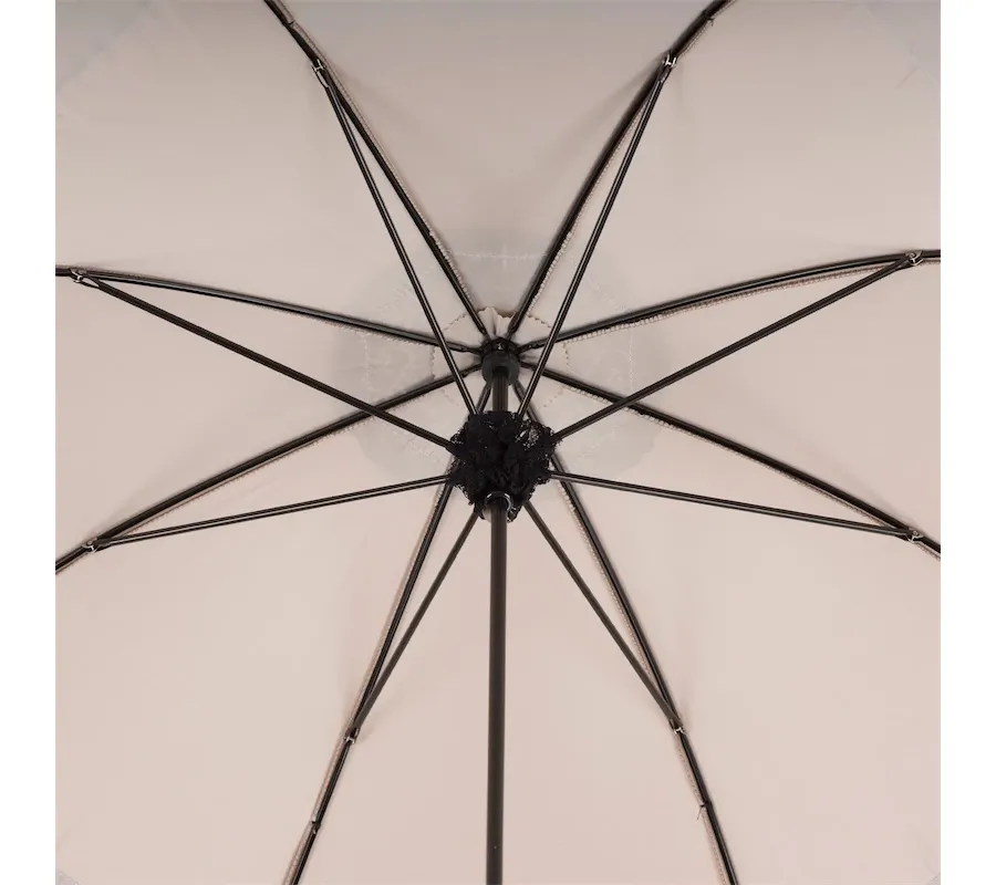 obrazek 6 Stylowy beżowy parasol damski zdobiony czarną koronką – Pasotti