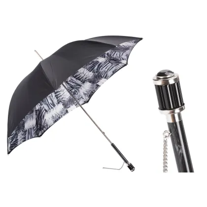 Zdjęcie Luksusowy czarny parasol damski zdobiony wzorem skóry tygrysa - Pasotti