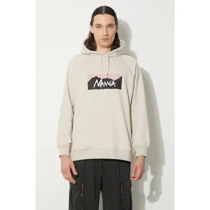 Zdjęcie Nanga bluza Eco Hybrid Box Logo Sweat Hoodie męska kolor beżowy z kapturem z nadrukiem NW2311.1F202