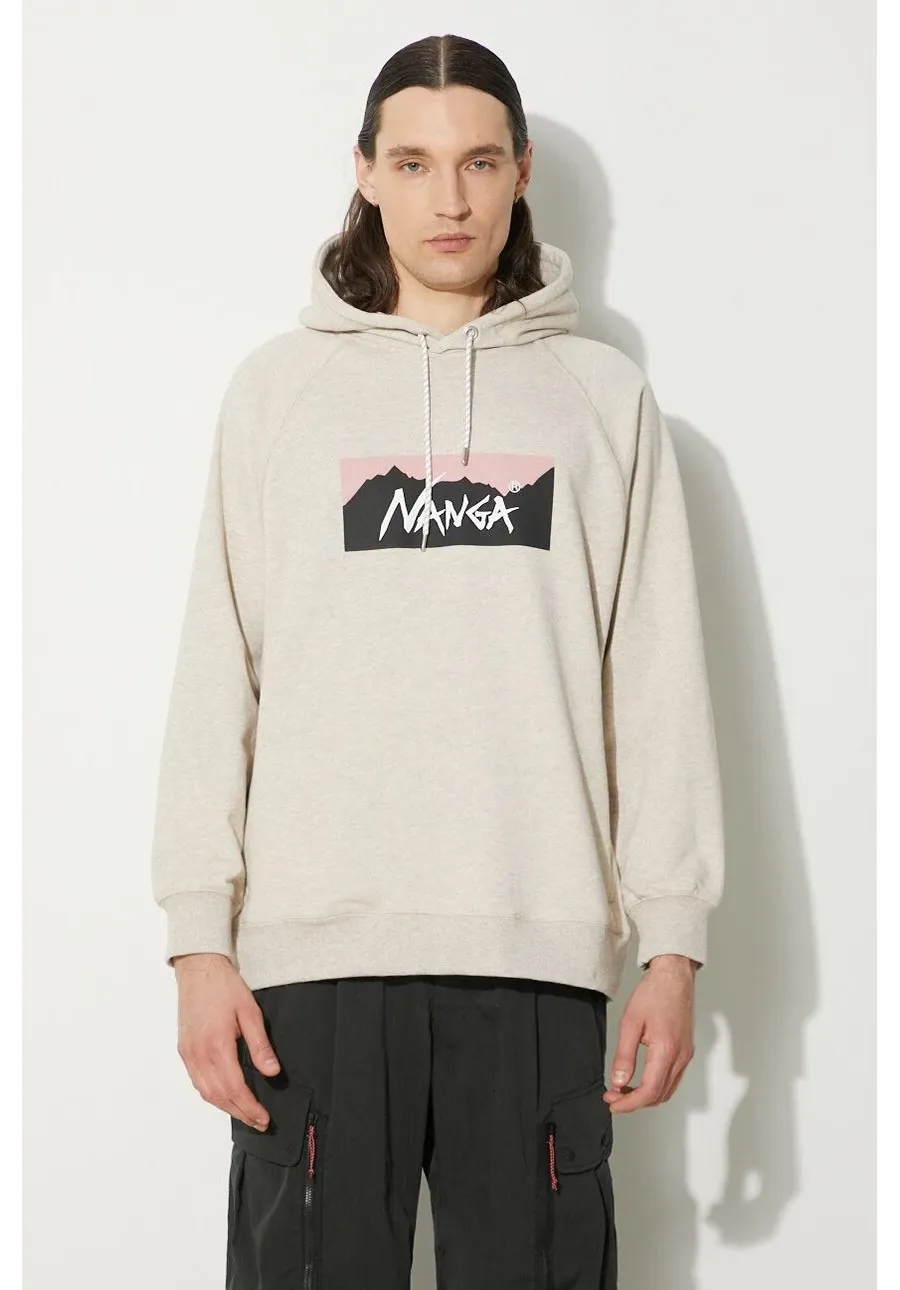 obrazek 1 Nanga bluza Eco Hybrid Box Logo Sweat Hoodie męska kolor beżowy z kapturem z nadrukiem NW2311.1F202