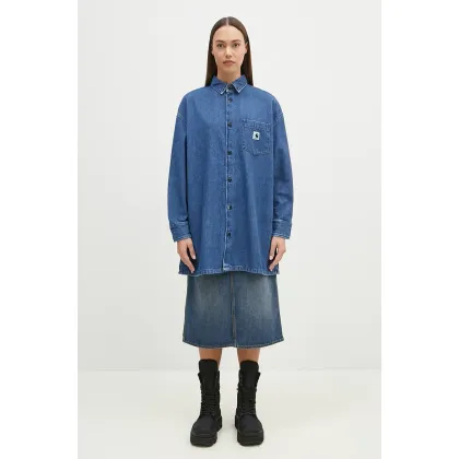 Zdjęcie Carhartt WIP koszula jeansowa Glennon Shirt Jac damska kolor niebieski relaxed z kołnierzykiem klasycznym I033775.0106