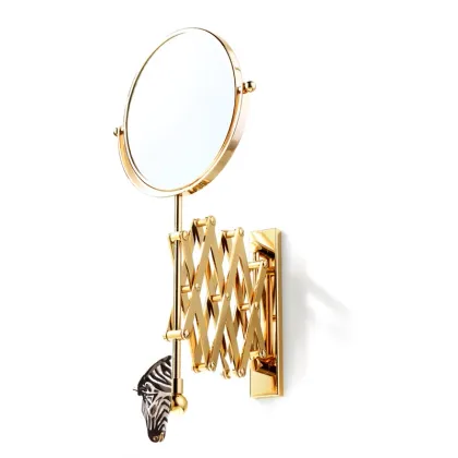 Zdjęcie Piękne ścienne mosiężne lusterko z powiększeniem (2×) z 24K złota z odlewem emaliowanej mosiężnej zebry - Il Paralume Marina