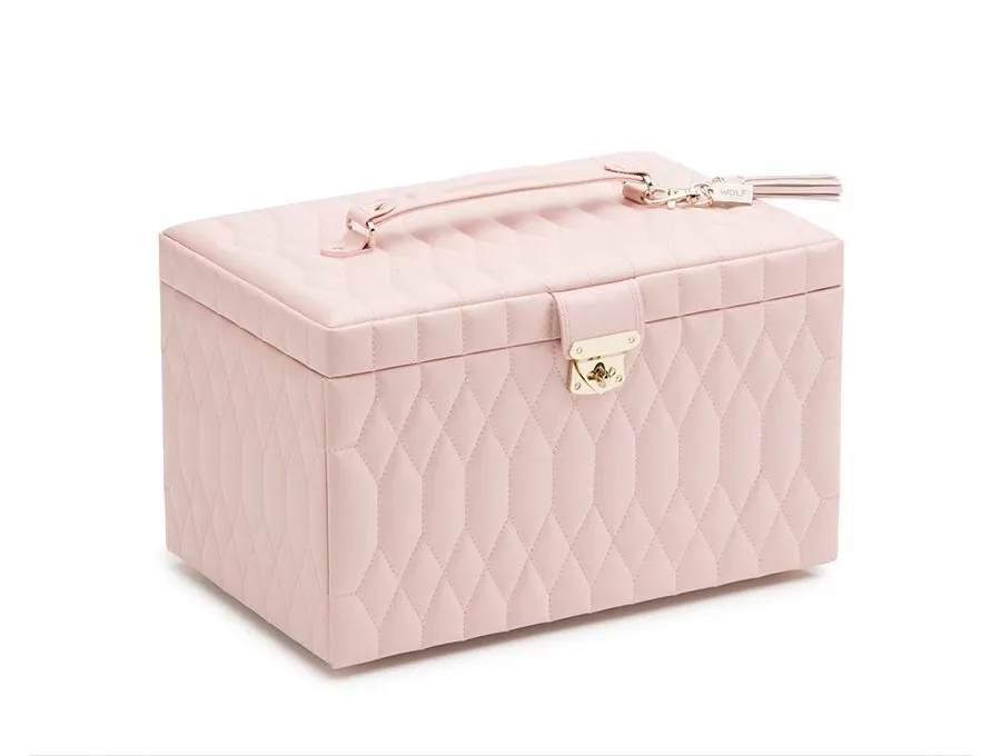 obrazek 3 Luksusowy skórzany kuferek na biżuterię Caroline Large Rose Quartz