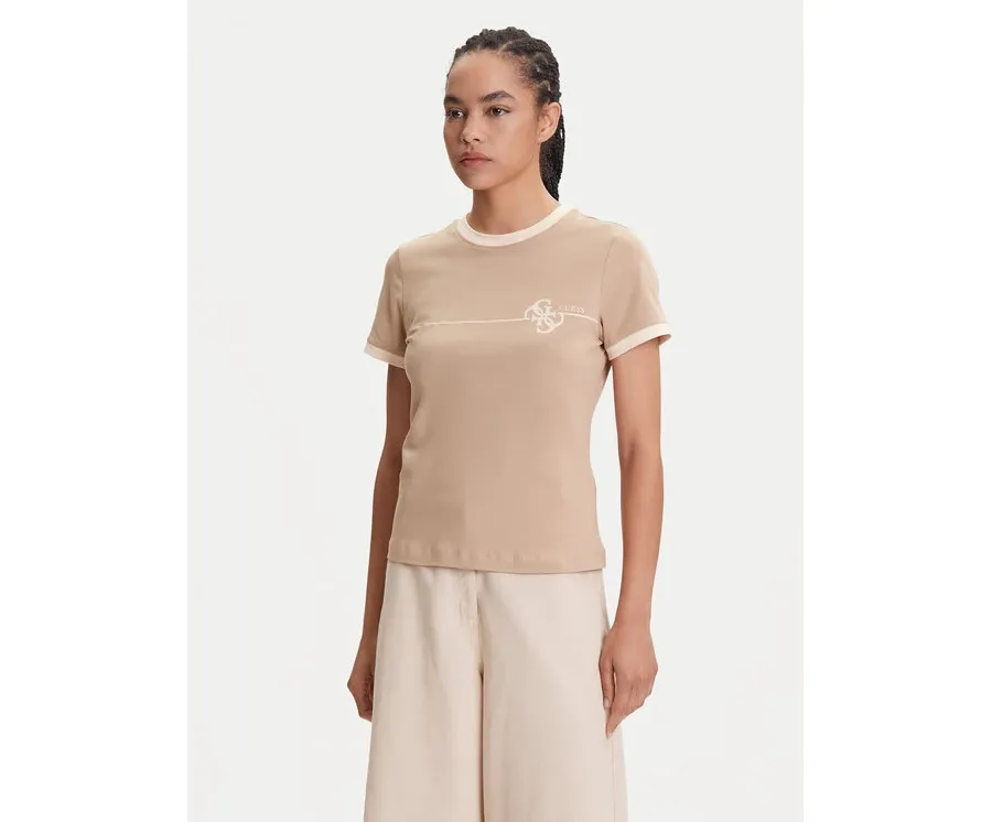 obrazek 1 Guess T-Shirt V5YI01 J1314 Beżowy Regular Fit