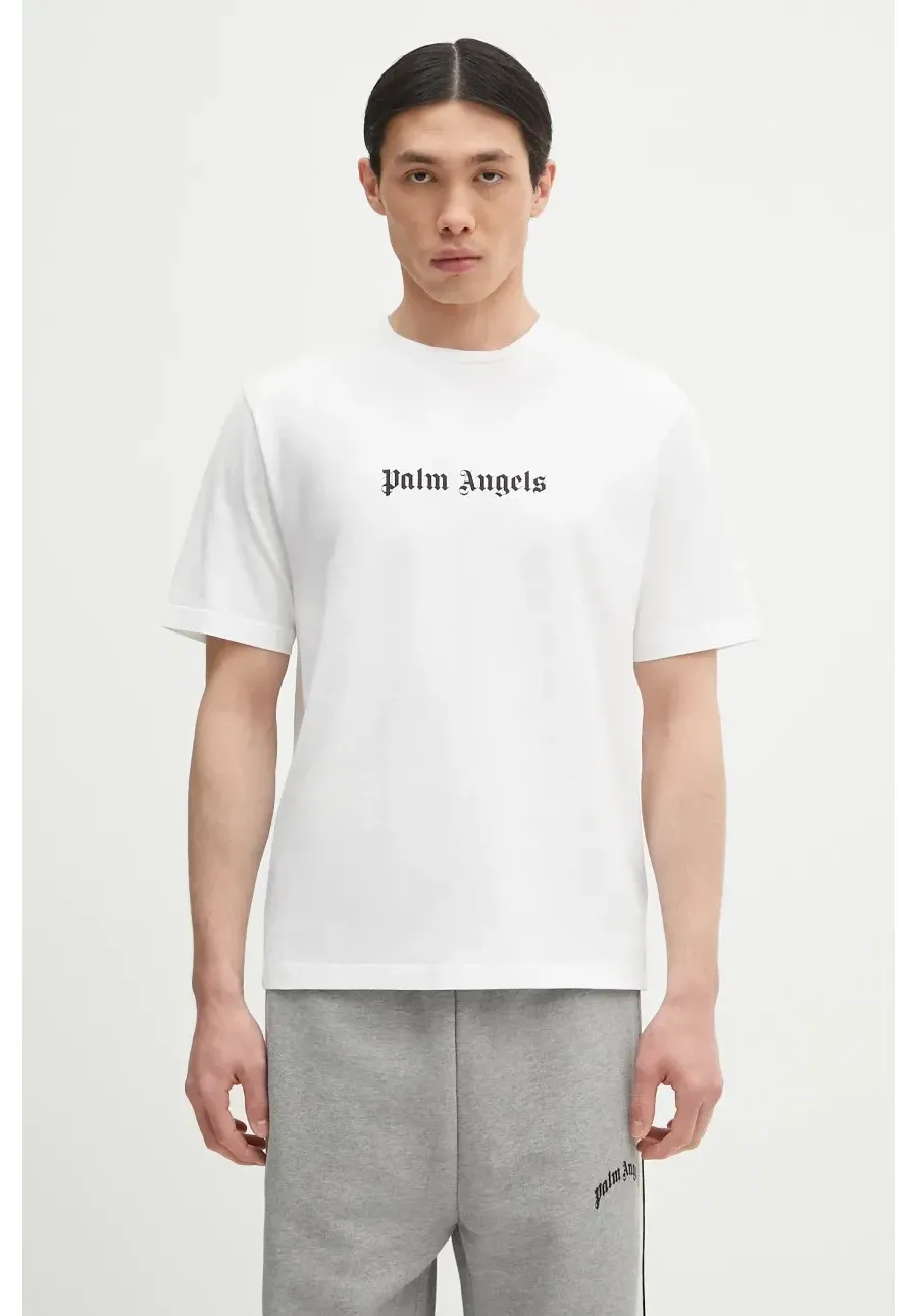 obrazek 1 Palm Angels t-shirt bawełniany Classic Logo Slim męski kolor biały z nadrukiem PMAA089C99JER0030110