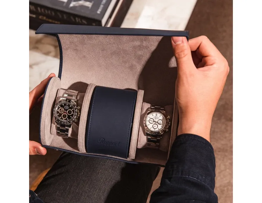 obrazek 2 Granatowe etui skórzane na trzy zegarki