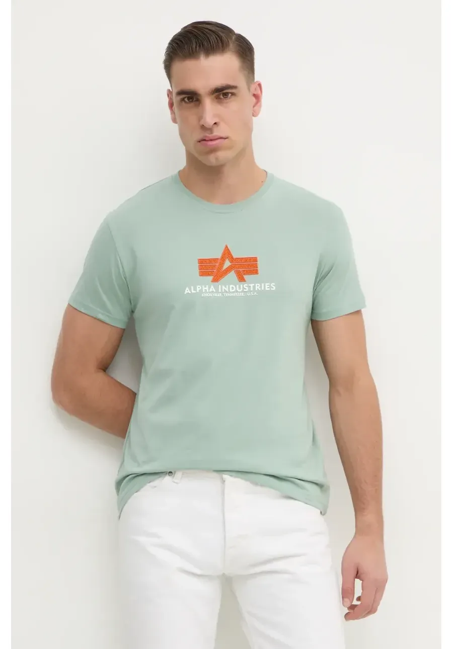 obrazek 1 Alpha Industries t-shirt bawełniany Basic Rubber męski kolor zielony z aplikacją 100501RB