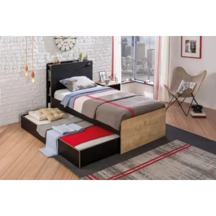 Zdjęcie Komfortowe łóżko w kolorze czerni i dębu do pokoju młodzieżowego - Cilek