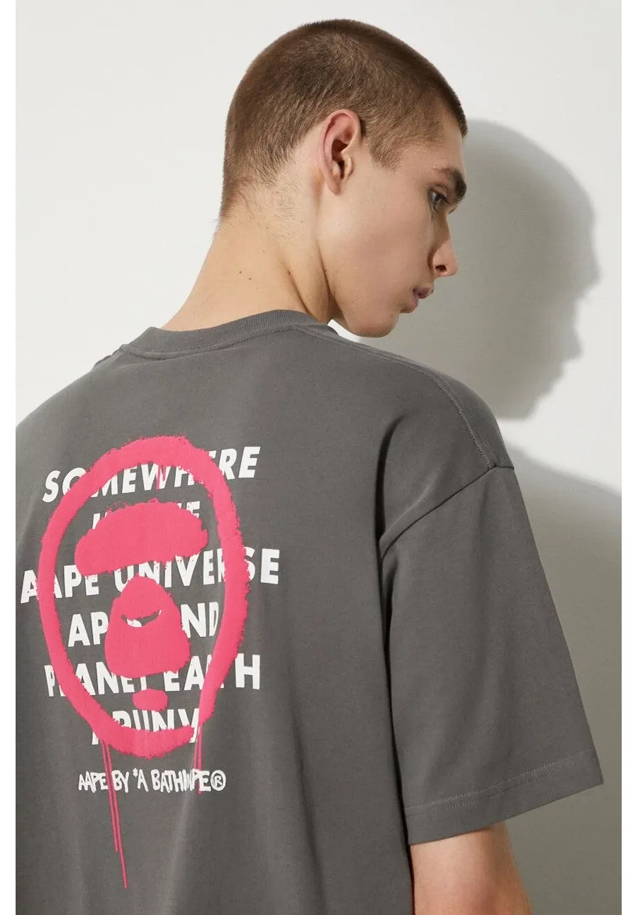 obrazek 1 AAPE t-shirt bawełniany Basic Tee męski kolor szary z nadrukiem AAPTEM1453XXM