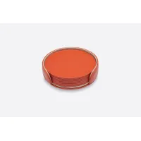 Picture Exclusive set of round flat glass coasters in orange and white, made of natural leather - for the dining room
