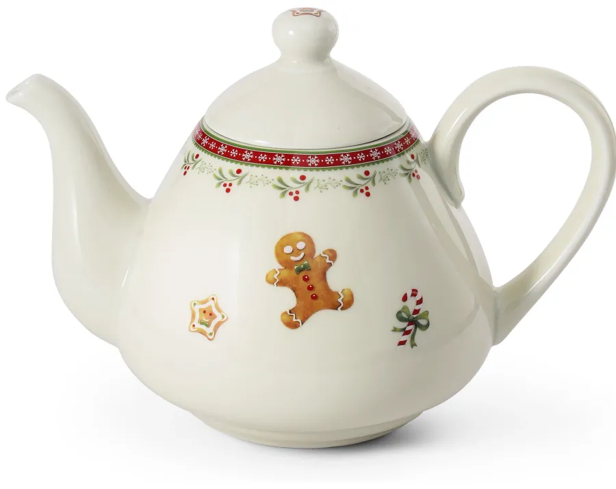 obrazek 1 Piękny stylowy czajniczek z porcelany w kolorze kości słoniowej z bożonarodzeniowym zdobieniem - Leander