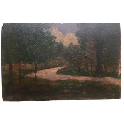 Picture Landscape with a Path painted in oil on a walnut board