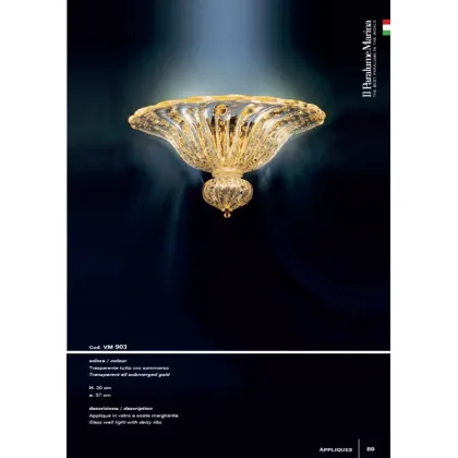 Zdjęcie Piękna lampa ścienna z przezroczystego prążkowanego szkła zanurzonego w złocie – Il Paralume Marina