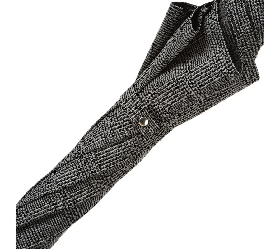 obrazek 3 Stylowy szary parasol męski w kratę z piękną skórzaną rączką - Pasotti