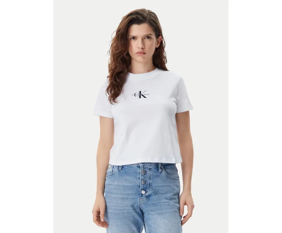 obrazek 1 Calvin Klein Jeans T-Shirt Baby Tee J20J223113 Biały Slim Fit