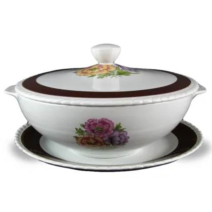 Zdjęcie Waza do zupy z brązową dekoracją i kwiatami z manufaktury Galvani w Pordenone