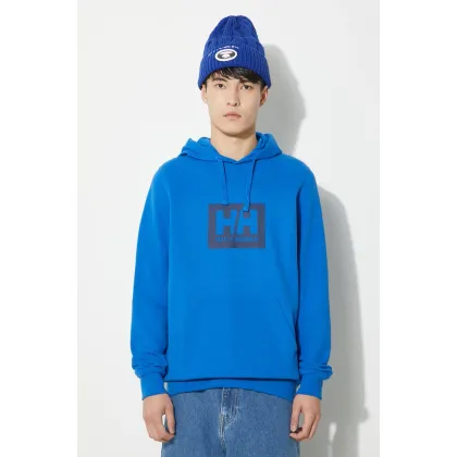 Zdjęcie Helly Hansen bluza bawełniana kolor niebieski z kapturem z nadrukiem 53289