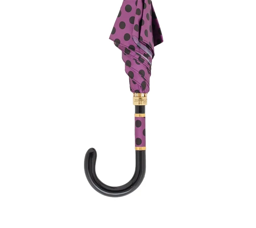 obrazek 7 Stylowy purpurowy parasol damski w czarne kropki - Pasotti