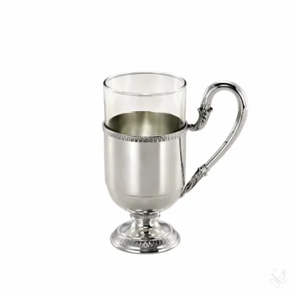 Zdjęcie Piękna stylowa srebrna filiżanka do herbaty z rączką i podstawą - Zaramella Argenti