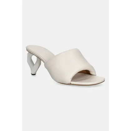 Zdjęcie JW Anderson klapki skórzane Chain Heel Open Mule damskie kolor beżowy na słupku SN0100.LA0161.002