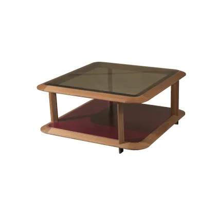 Zdjęcie Stolik kawowy z litego orzecha, blat ze szkła lub marmuru 120x120cm - Ulivi Salotti