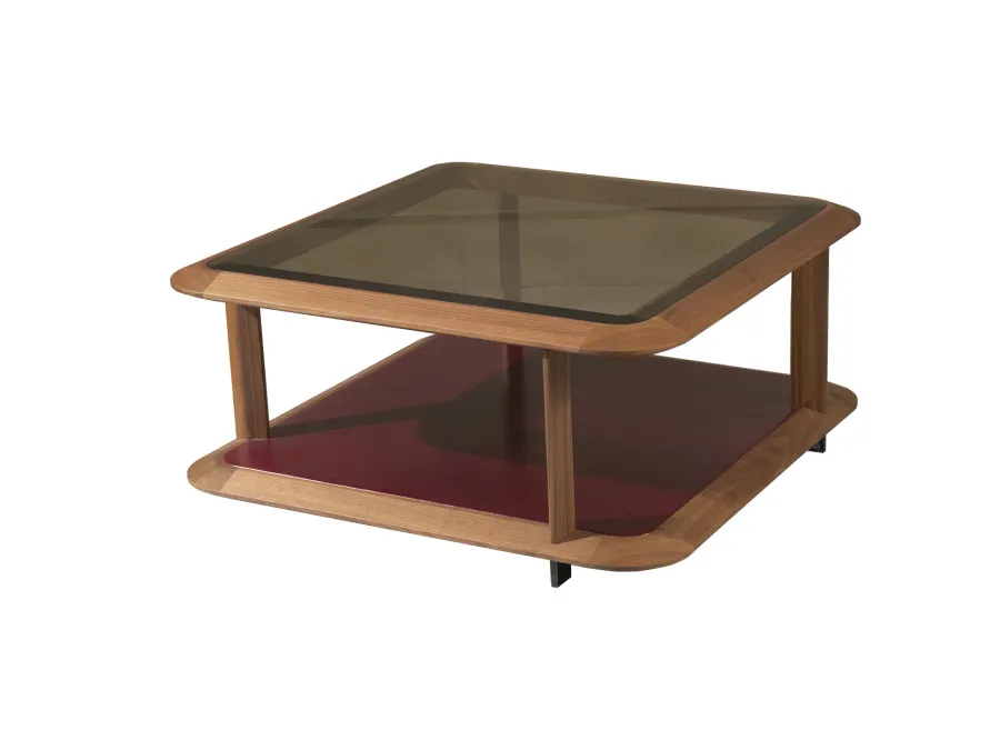 obrazek 1 Stolik kawowy z litego orzecha, blat ze szkła lub marmuru 120x120cm - Ulivi Salotti