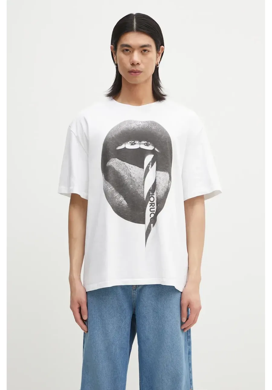obrazek 1 Fiorucci t-shirt bawełniany Mouth Print Boxy kolor biały z nadrukiem U02SPTSH103CJ01WH05