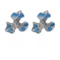 Picture Silver 925 earrings, white zircons, blue enamel