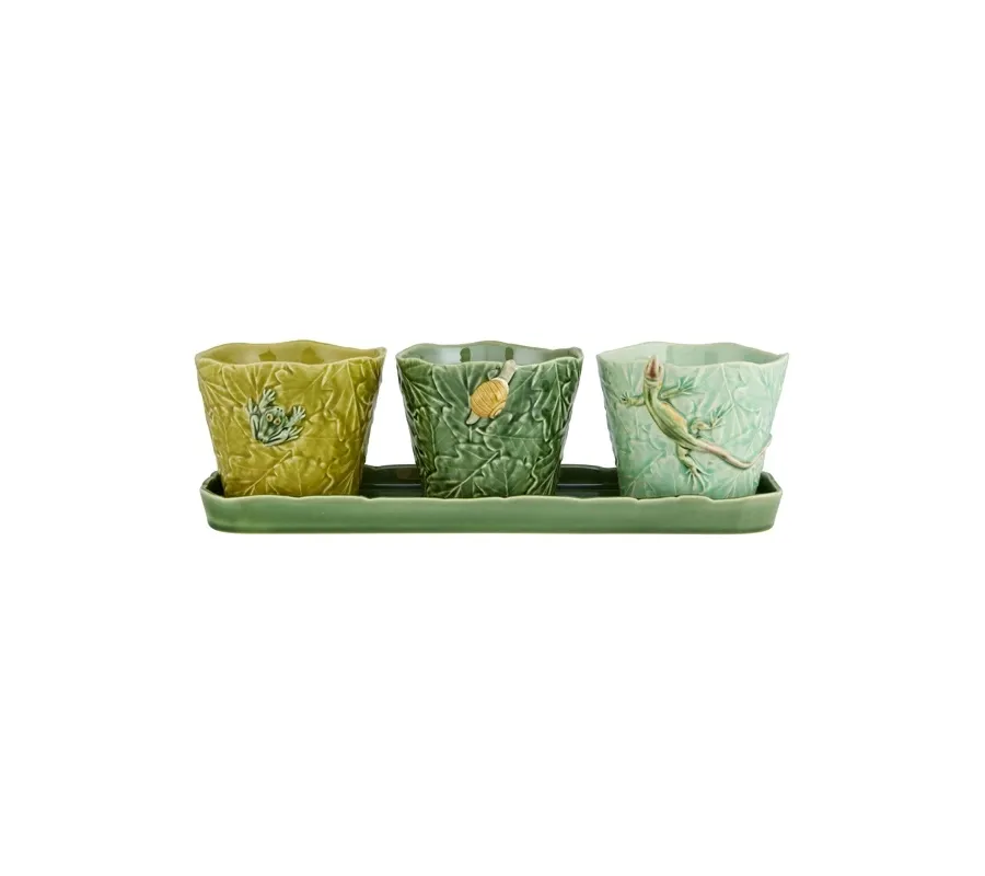 obrazek 1 Komplet 3 wzorzystych wazonów ceramicznych do ogrodu - Bordallo Pinheiro