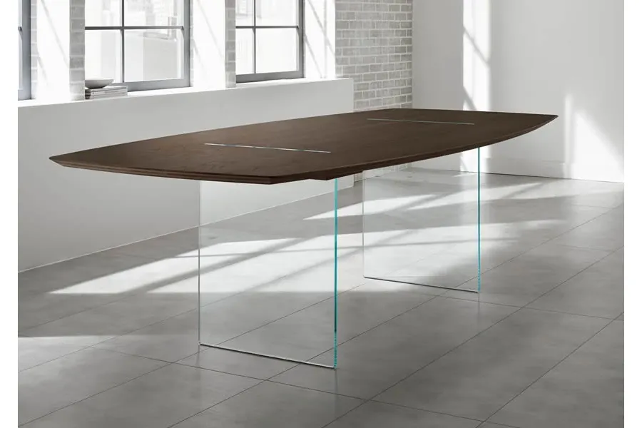 obrazek 2 Reprezentacyjny stół z drewnianym blatem i szklaną podstawą - Tonelli Design