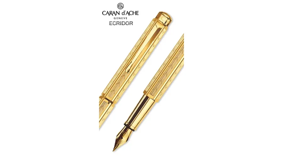 picture 1 Ecridor Fountain Pen - Chevron, gilded hexagonal body and trims