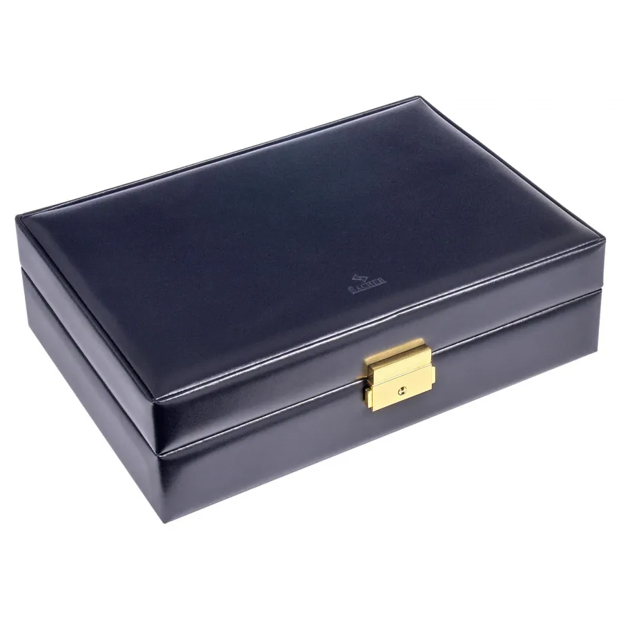 obrazek 5 Fantastyczne pudełko z prawdziwej skóry na 10 zegarków - kolor granatowy 29 x 20 x 8 cm